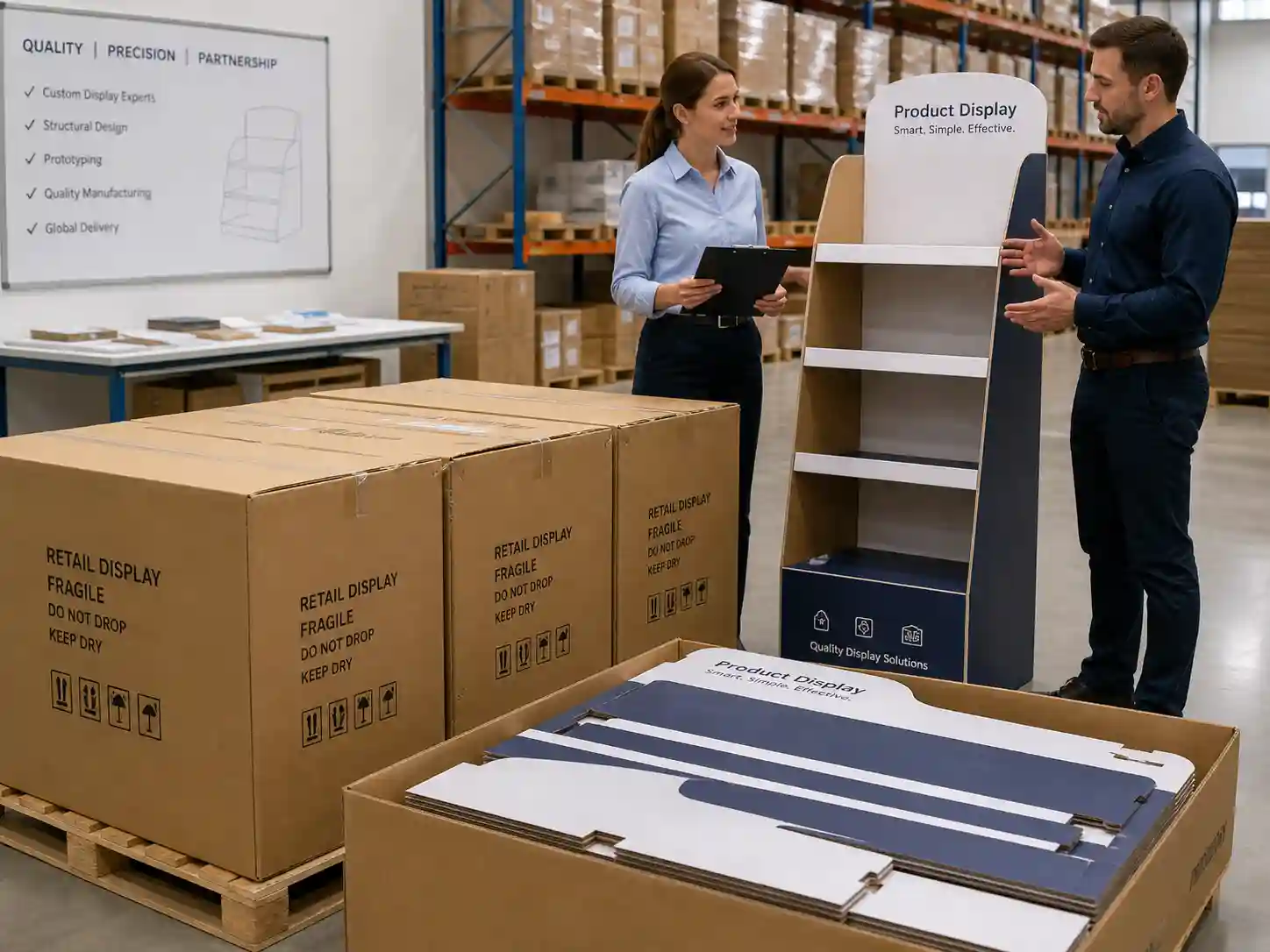 Finished cardboard display prepared for export packing review
