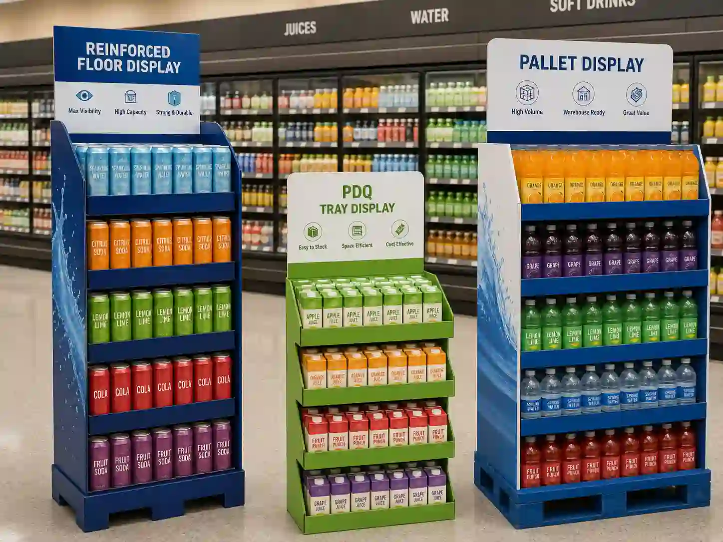 Cardboard display for beverages comparison in a retail aisle