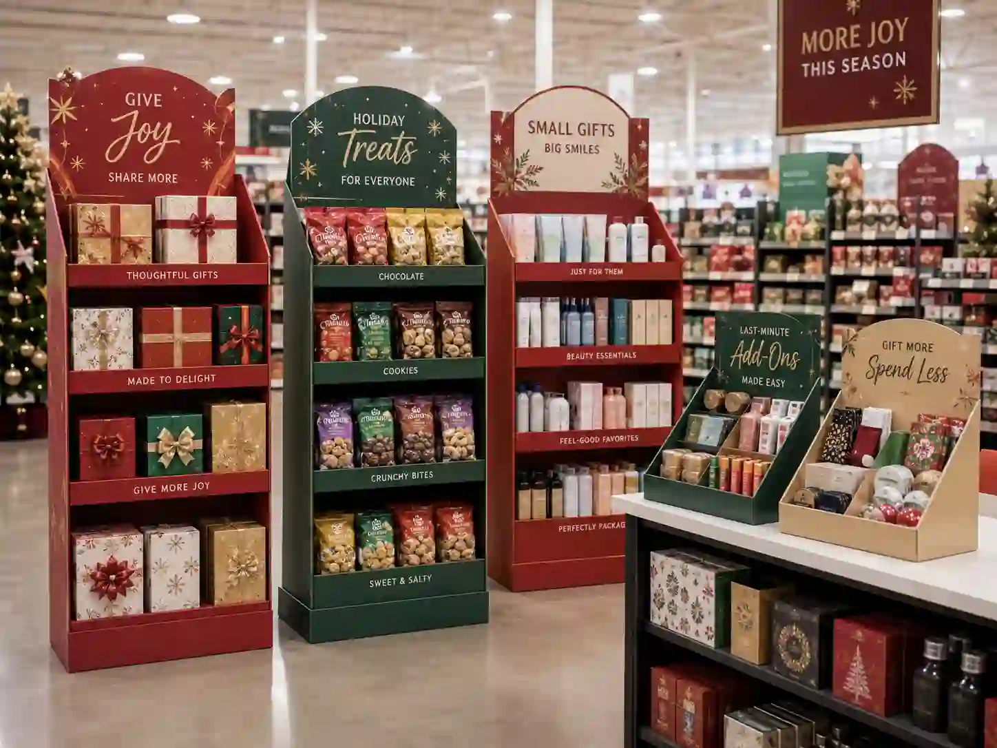 cardboard display for holiday promotions in a retail seasonal aisle