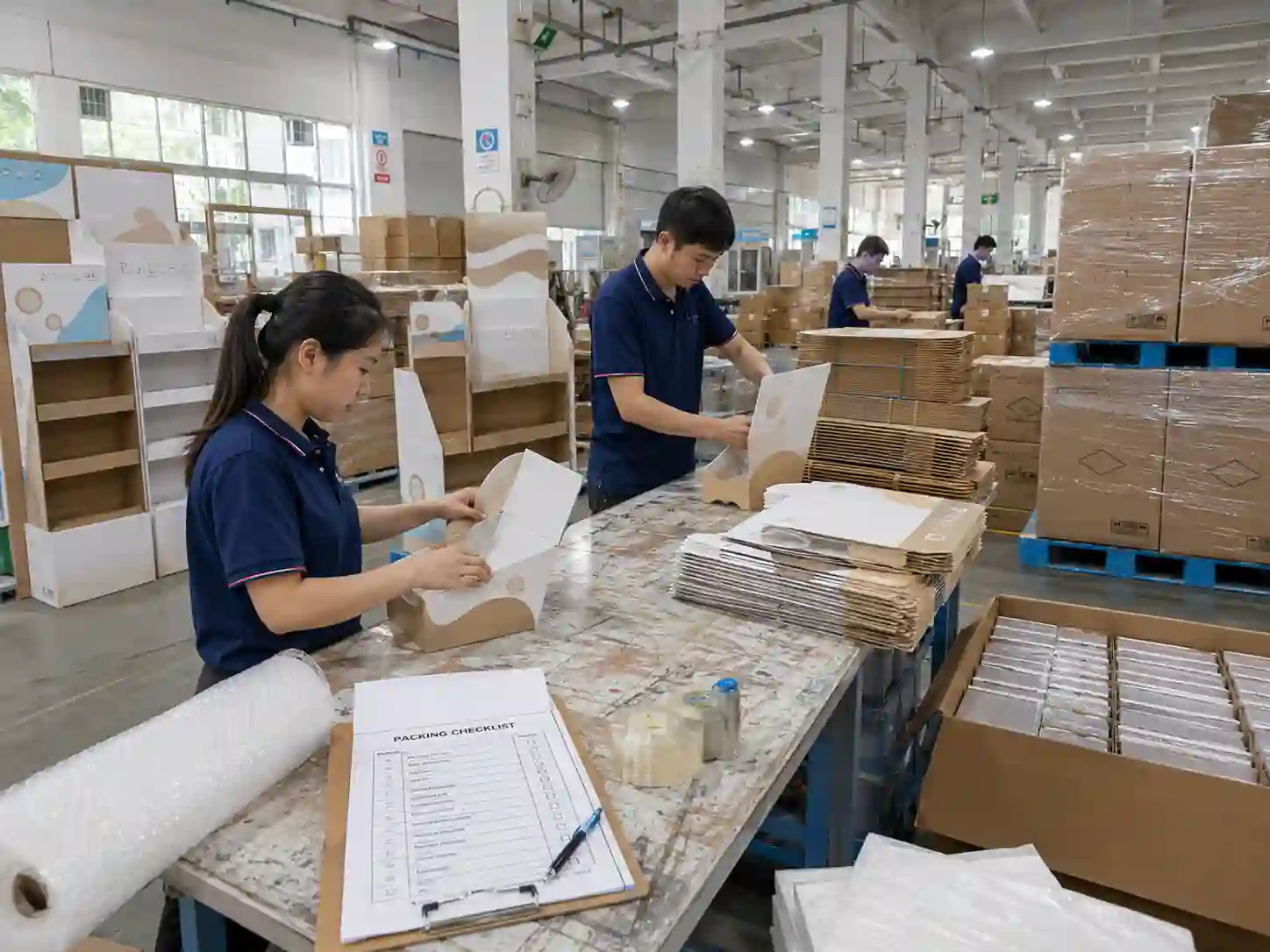 Factory packing custom cardboard displays for new product launches with export cartons and display parts