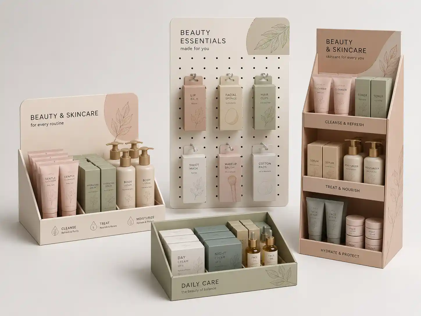 Custom cardboard display structure samples for cosmetics and skincare packaging
