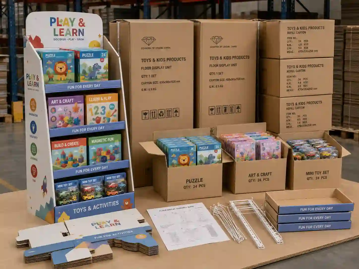 export packing and refill setup for toy cardboard display