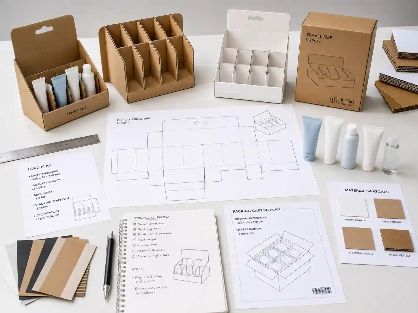 Structure planning table for a travel-size cardboard display project