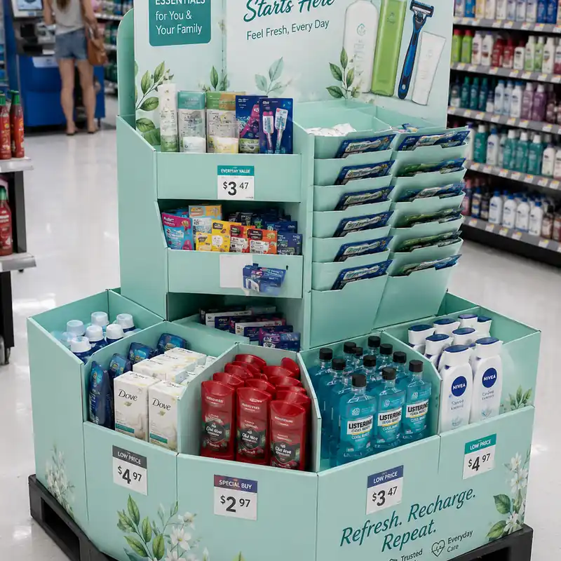 Custom cardboard pallet display for personal care products