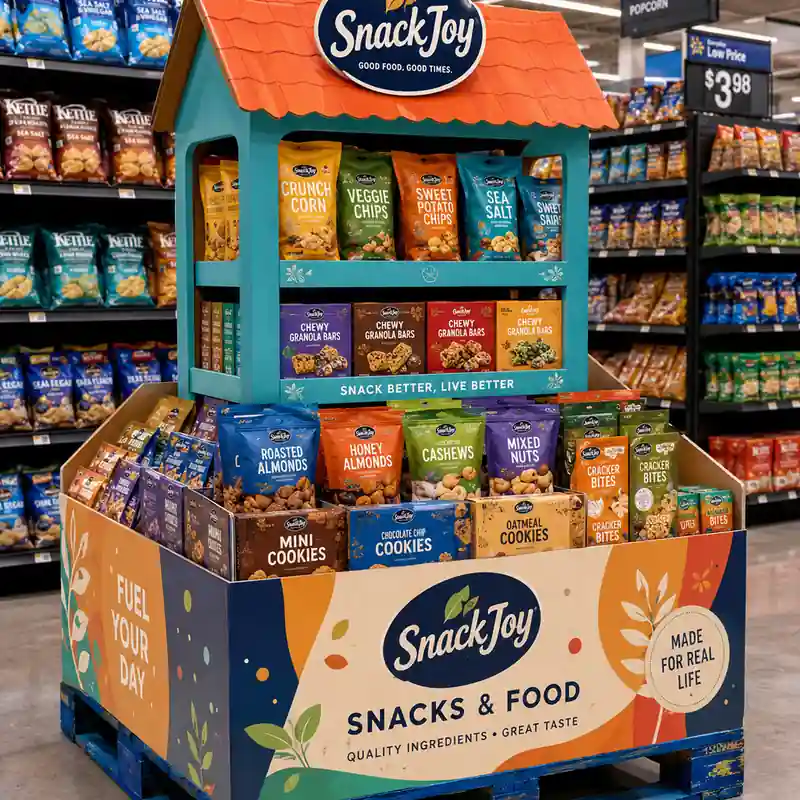 Custom cardboard pallet display for snacks and food products