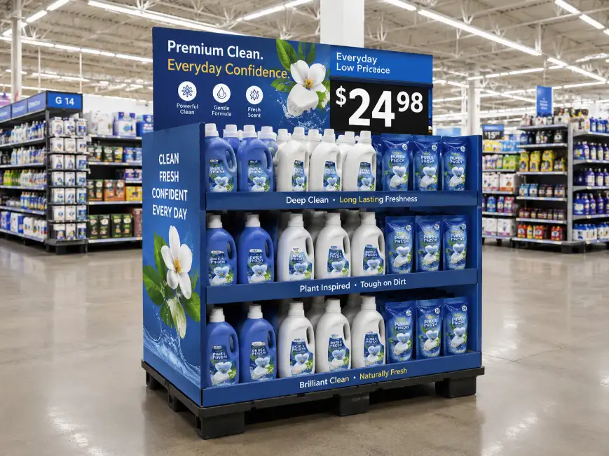 Custom cardboard pallet display for supermarket promotions