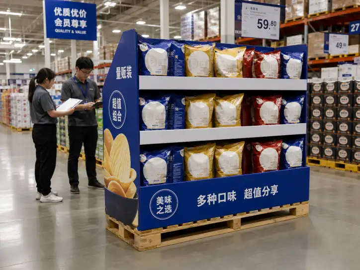 Club store pallet display planning table with footprint and tray layout