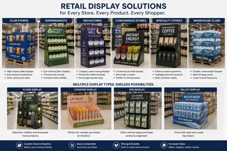 retail display solutions for different store types from club stores to drugstores and convenience stores