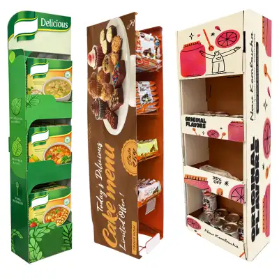 Custom cardboard shelf sidekick display with trays for snacks and packaged retail products