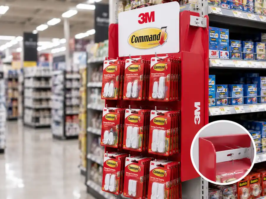 Red hook sidekick display for heavier packaged products with reinforced retail shelf attachment